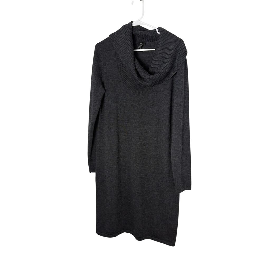 Ann Taylor Womens Large Heather Charcoal Grey Cowl Neck Wool Blend Sweater Dress